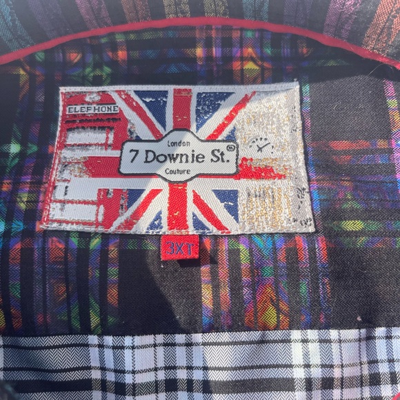 7 Downie St Button Up Shirt Mens 3X Abstract Multicolor Plaid Neon - Picture 8 of 8